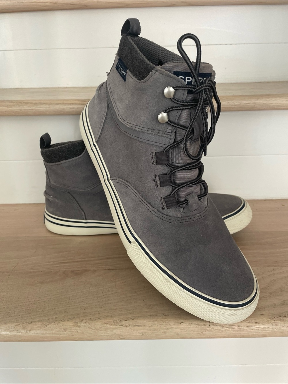 Sperry Top-Sider Sneakers Sz 11.5M Striper Storm Waterproof High Top Gray Suede